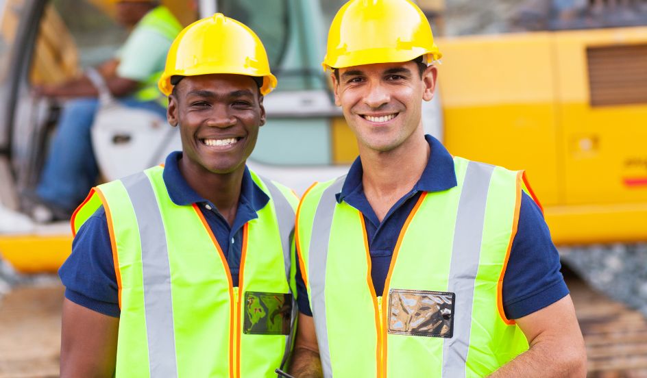 construction trade workers standing in front of a construction site