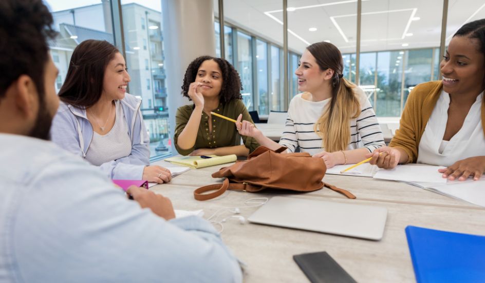 group of students studying