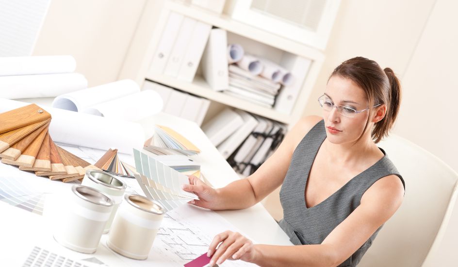 interior designer looking through samples